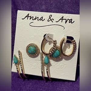 Anna & Ava Gold and Faux Turquoise 3 Pair Earring Set